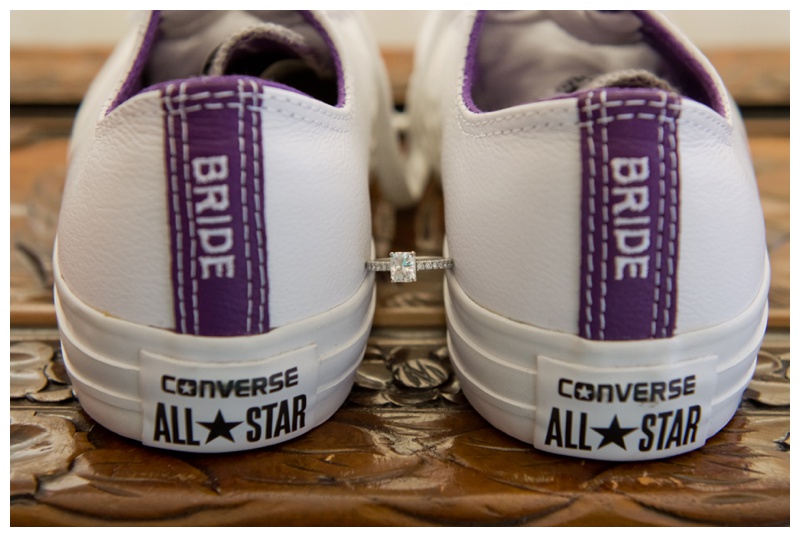 Purple Converse Wedding Shoes With Emerald Cut Engageemnt Ring