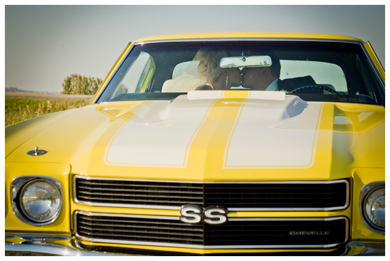 Yellow Antique Car Wedding Photography