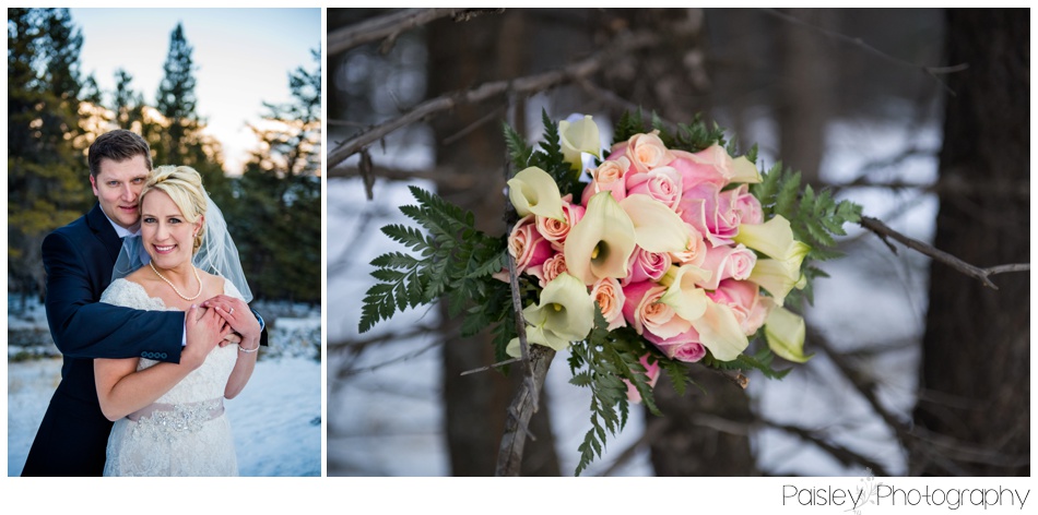 Winter Wedding, Winter Wedding Photography, Banff Wedding, Banff Wedding Photography, Buffalo mountain Lodge, Buffalo Mountain Wedding Photographer, Pink Rose Bouquet, Mountain Wedding, Rocky Mountain Wedding 