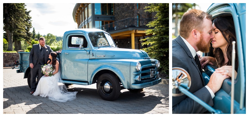 Bride & Groom with Antique Truck Wedding Photos - Calgary