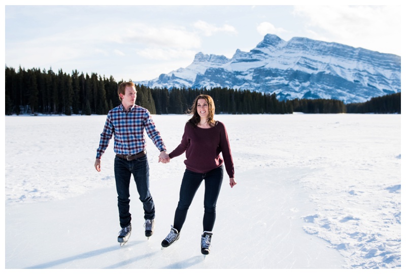 Two Jack Lake Skating Engagement Session Banff