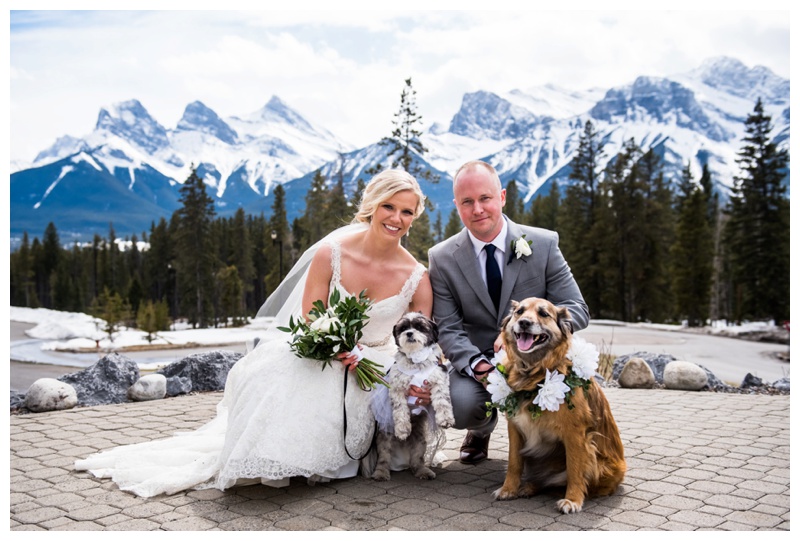 Canmore Wedding - Bride & Groom with Dogs