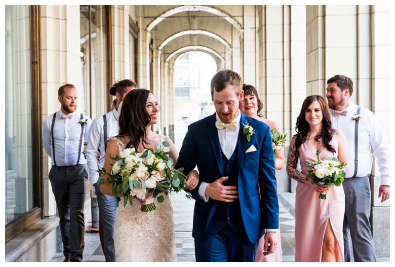 Candid Wedding Party Photography Calgary - Hudson Bay Arches