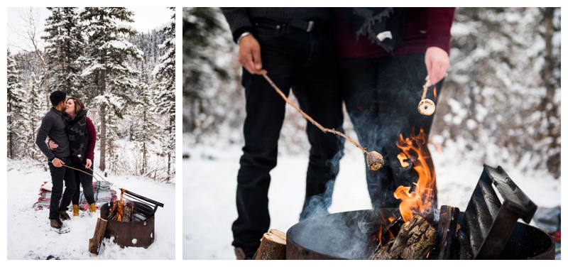 Winter Campfire Engagement Photos Calgary