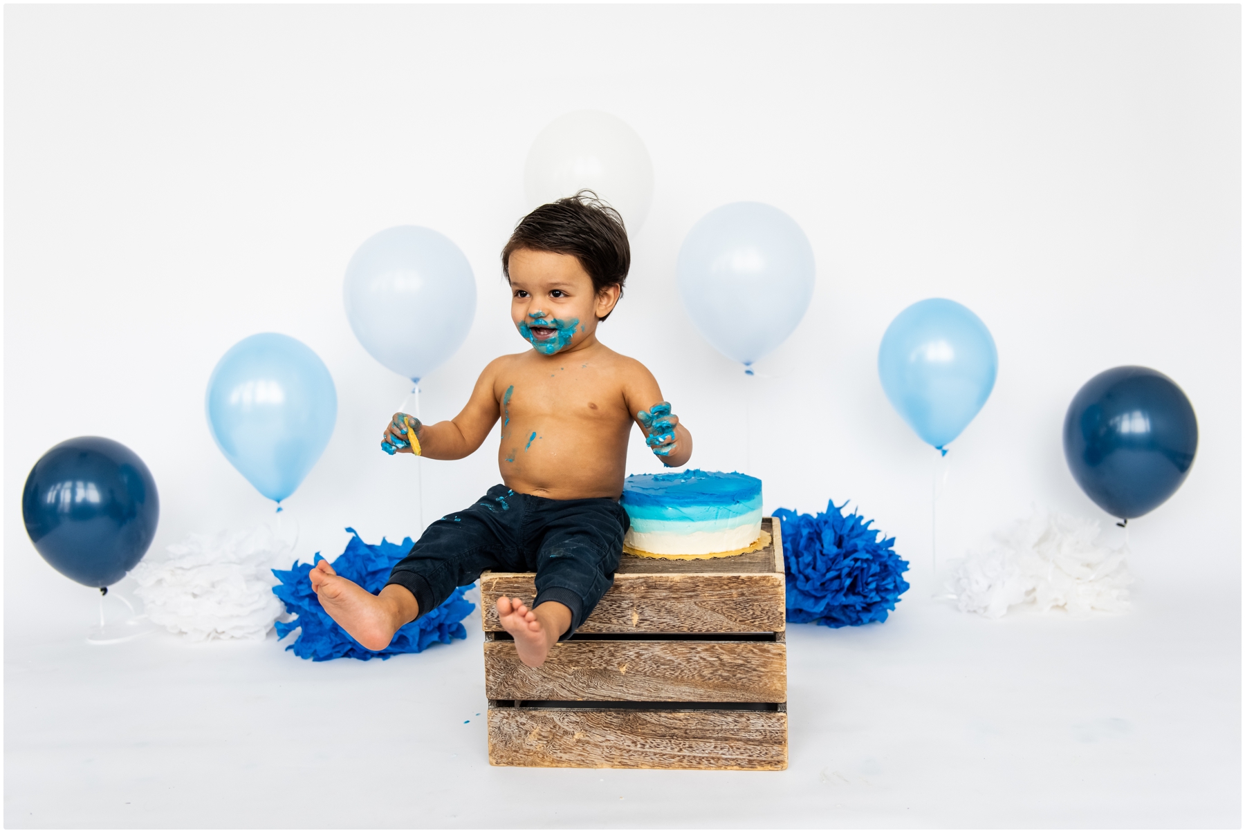 Calgary Blue Ombre First Birthday Cake Smash Photography